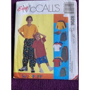McCalls 9206 boys tshirt top pants shorts hat size 4 5 6